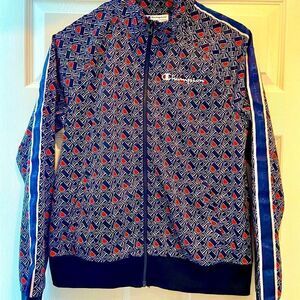 Champion Allover Logo Blue Zip Up Track Jacket Size Medium. Worn On TV Show